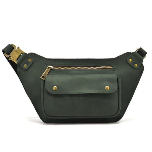 Шкіряна обємна бананка напоясна сумка зелена RE-8139-3md TARWA