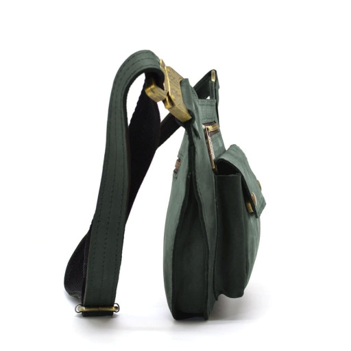 Шкіряна обємна бананка напоясна сумка зелена RE-8139-3md TARWA