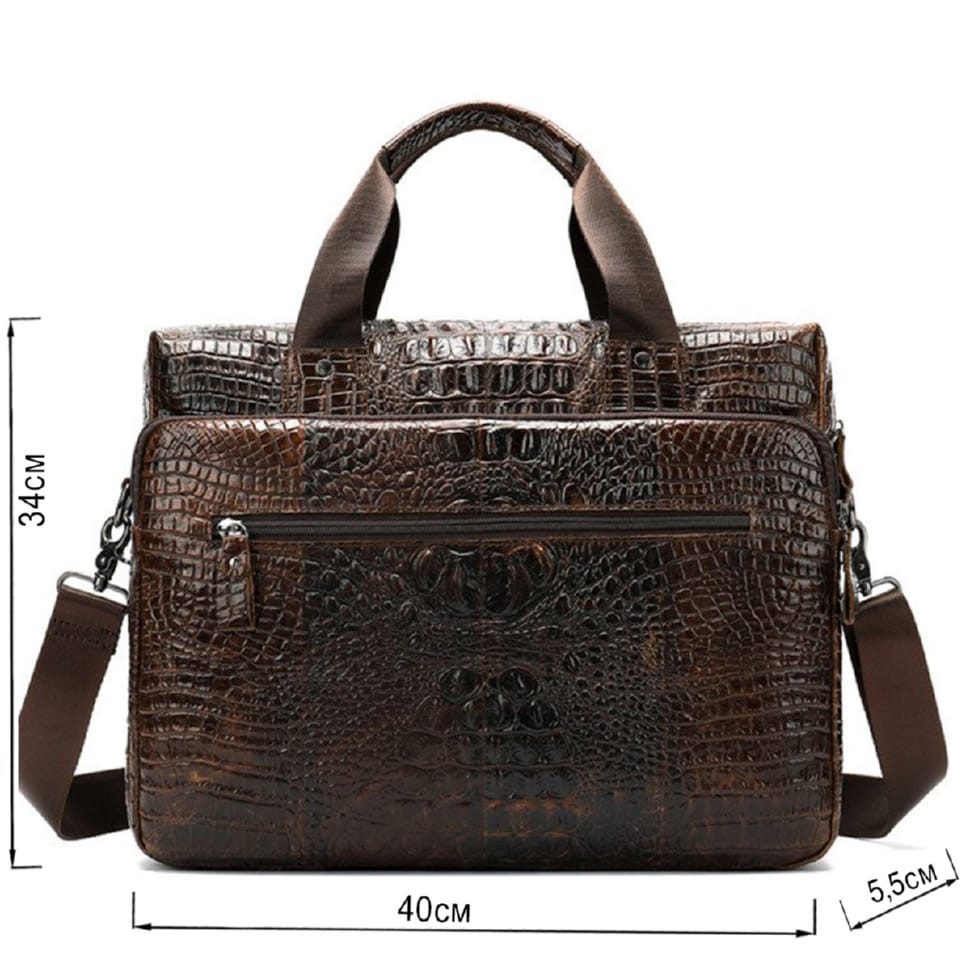Сумка для ноутбука с тиснением под рептилию Vintage 14719 Коричневая