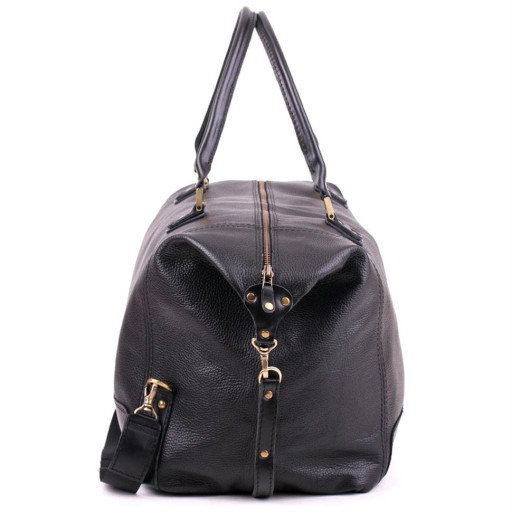 Дорожня сумка-саквояж чорна зі шкіри Mtravel_4 Manufatto