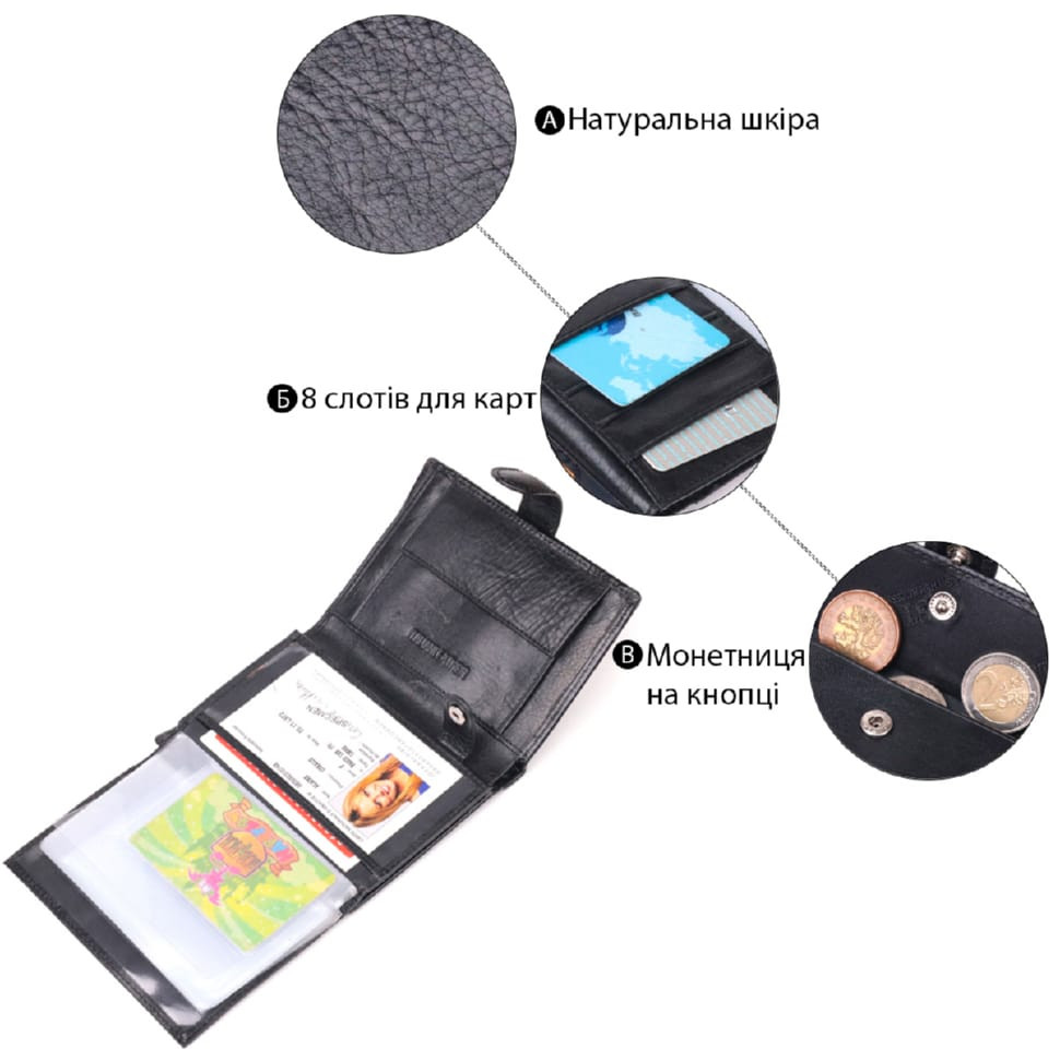 Вертикальний чоловічий гаманець із натуральної шкіри ST Leather 19406 Чорний