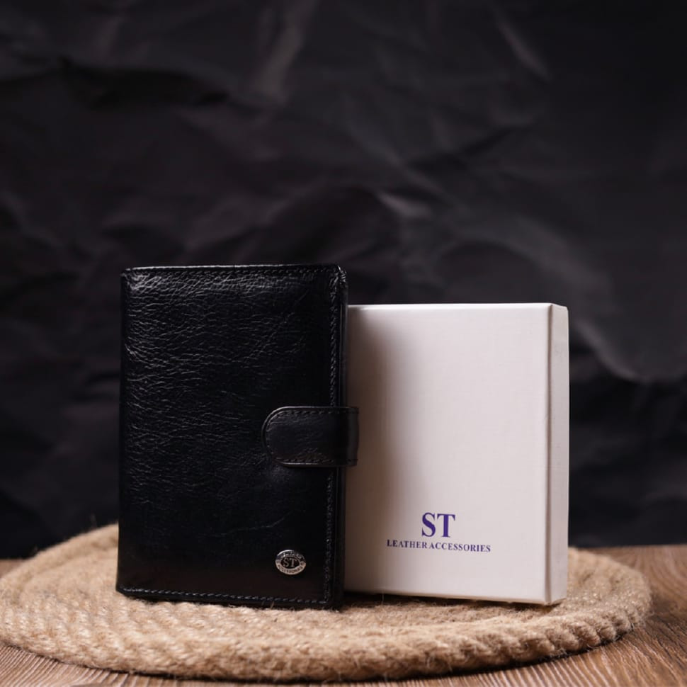 Вертикальний чоловічий гаманець із натуральної шкіри ST Leather 19406 Чорний
