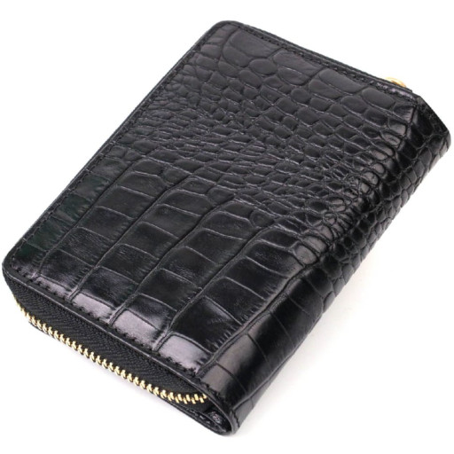 Компактний жіночий гаманець з місткою монетницею на блискавці з натуральної шкіри з тисненням під крокодила Tony Bellucci 22014 Чорний