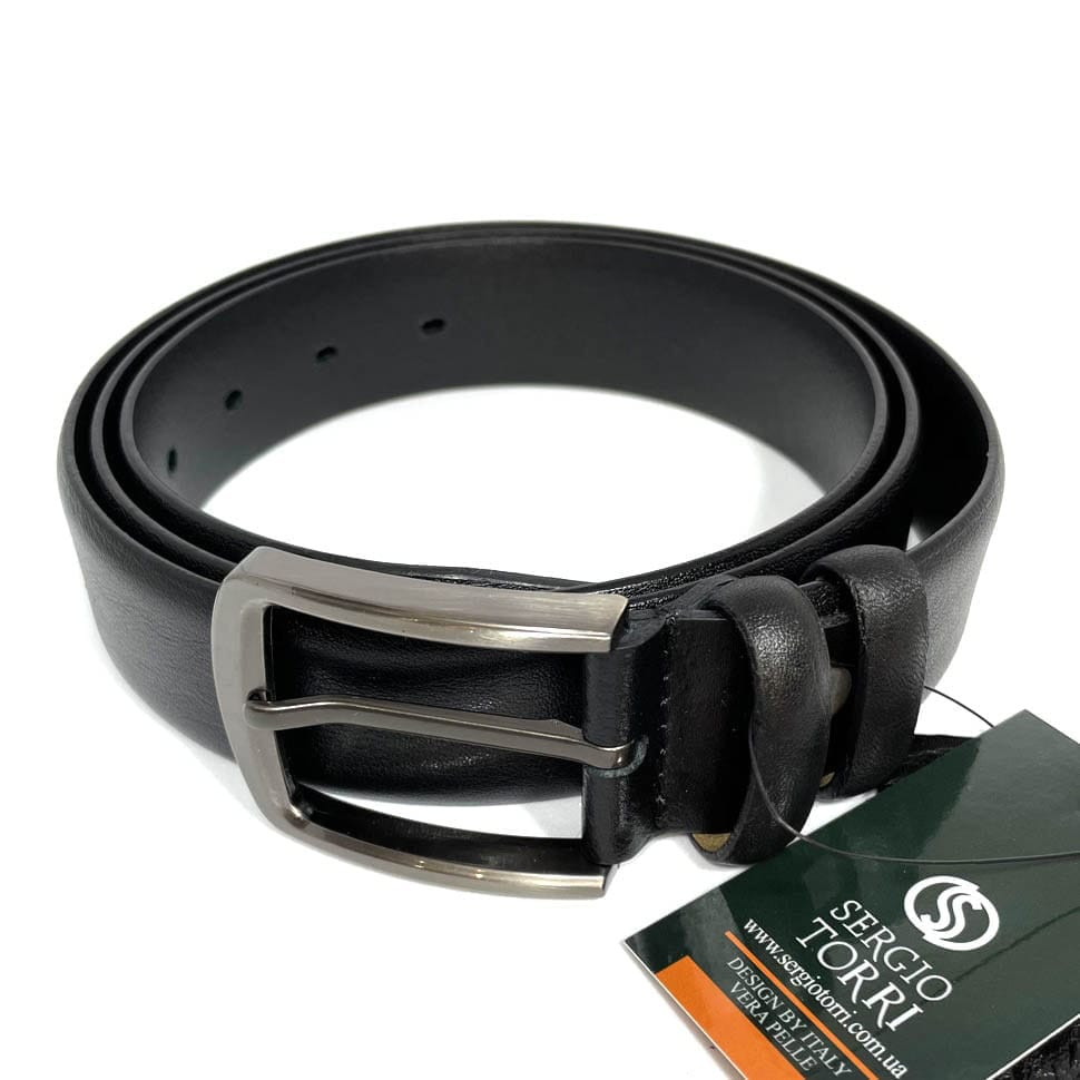 Ремінь зі шкіри оленя 35мм чорний, класична пряжка t22823