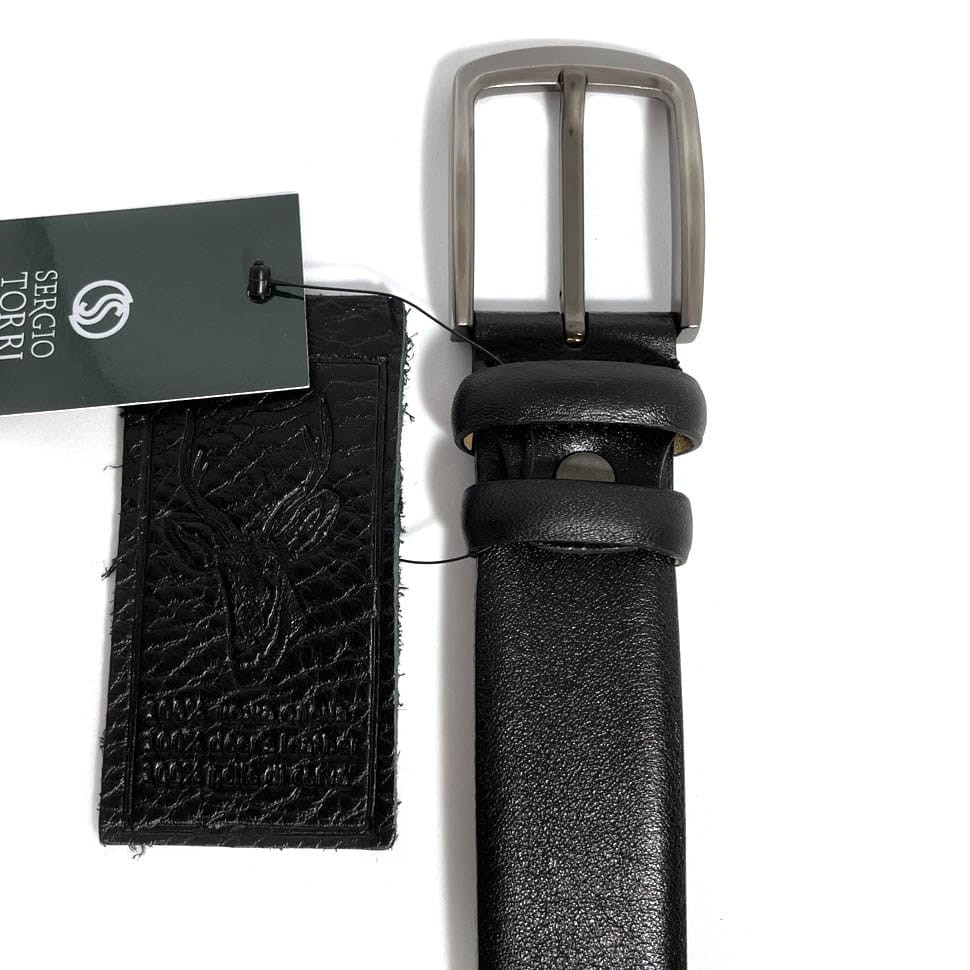 Ремінь зі шкіри оленя 35мм чорний, класична пряжка t22823