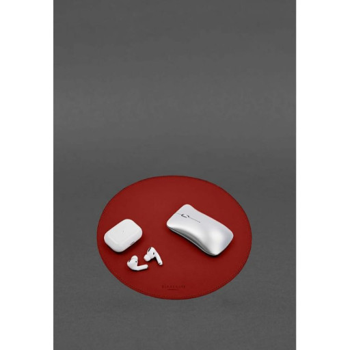 Круглий килимок для мишки з натуральної шкіри червоний краст