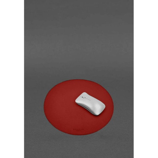 Круглий килимок для мишки з натуральної шкіри червоний краст