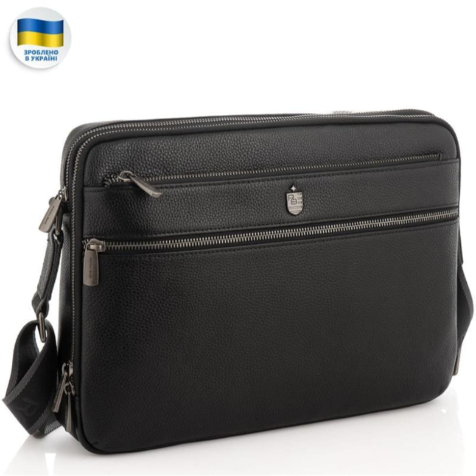 Чоловіча середня шкіряна чорна сумка через плече месенджер Royal Bag RB2970051
