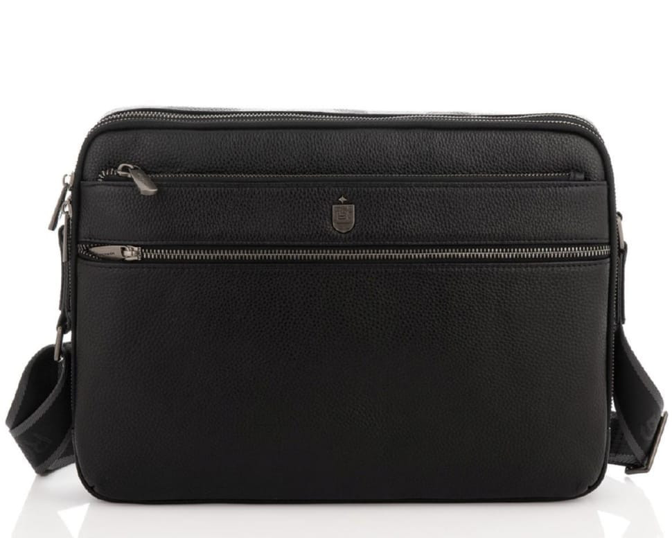 Чоловіча середня шкіряна чорна сумка через плече месенджер Royal Bag RB2970051