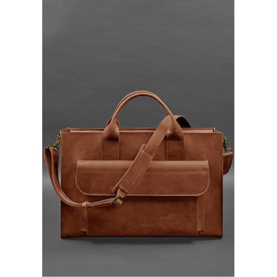 Шкіряна сумка для ноутбука та документів Універсальна світло-коричнева Crazy Horse