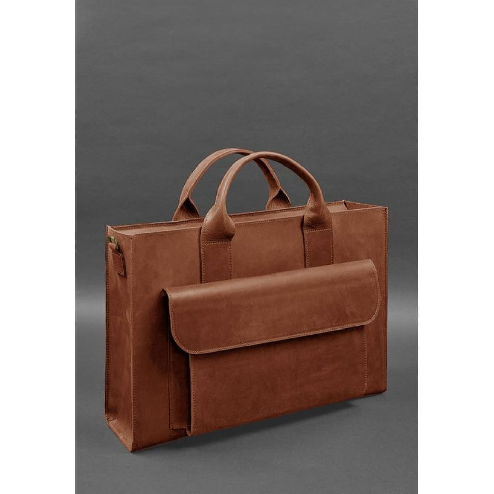 Шкіряна сумка для ноутбука та документів Універсальна світло-коричнева Crazy Horse