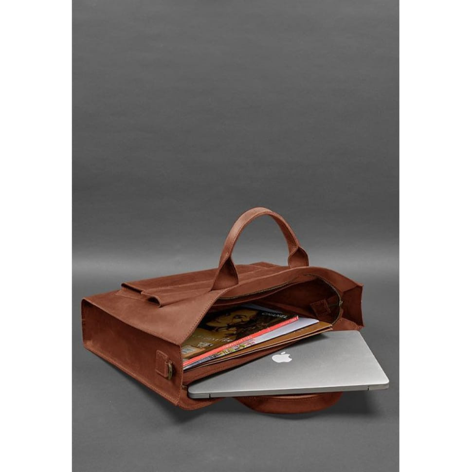 Шкіряна сумка для ноутбука та документів Універсальна світло-коричнева Crazy Horse