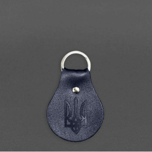 Патріотичний шкіряний брелок з гербом темно-синій