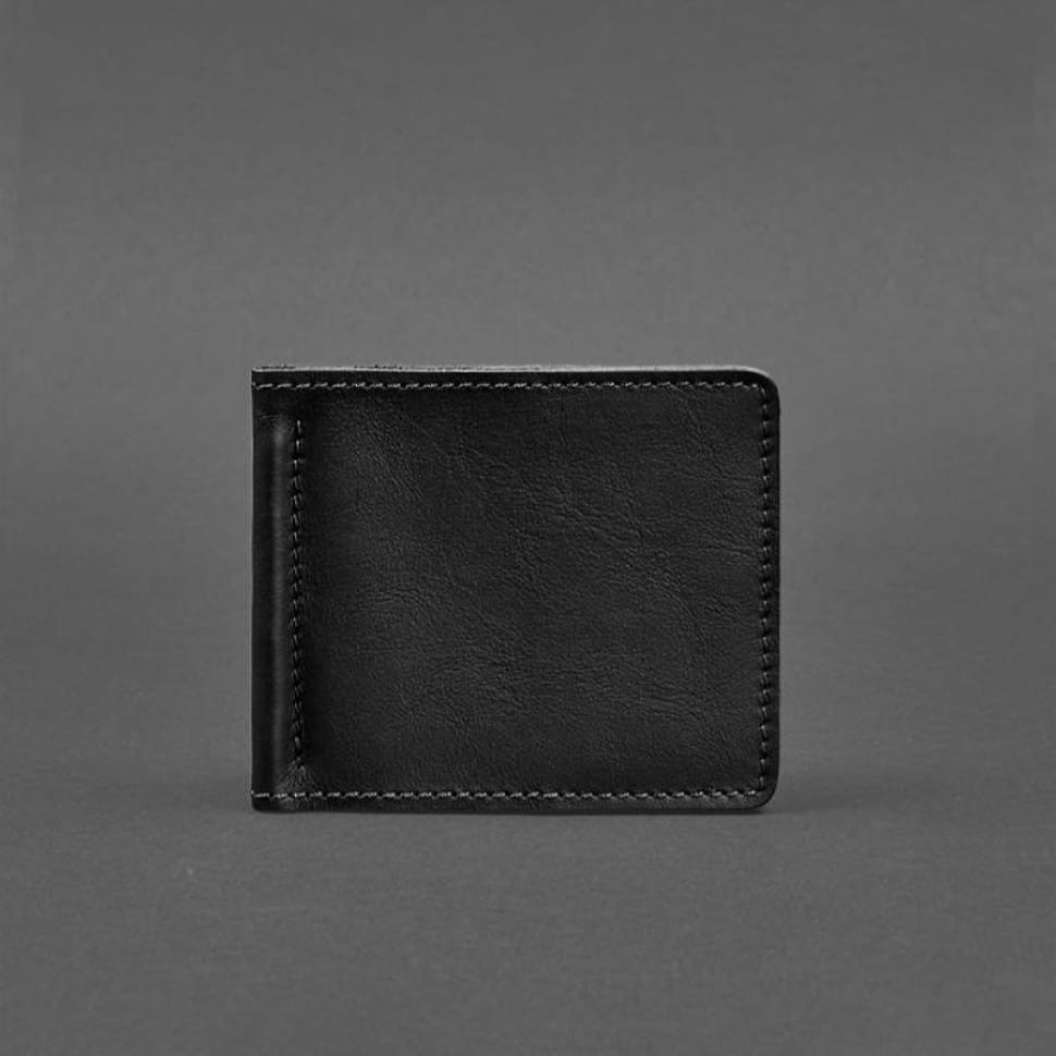 Чоловічий шкіряний чорний портмоне Краст 1.0 затискач для грошей