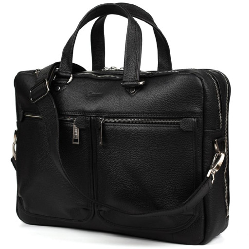 Чоловіча шкіряна ділова сумка чорна FA-4664-4lx TARWA на два відділення