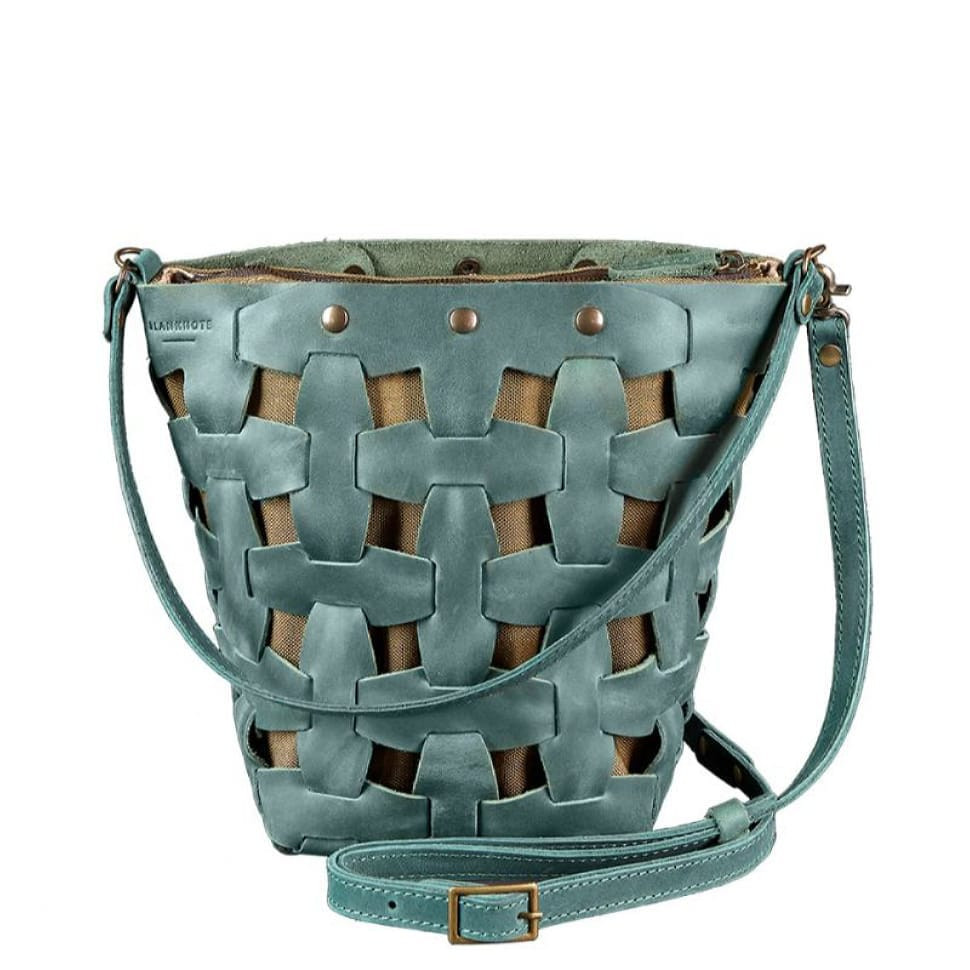 Women's leather woven bag Puzzle M green Crazy Horse