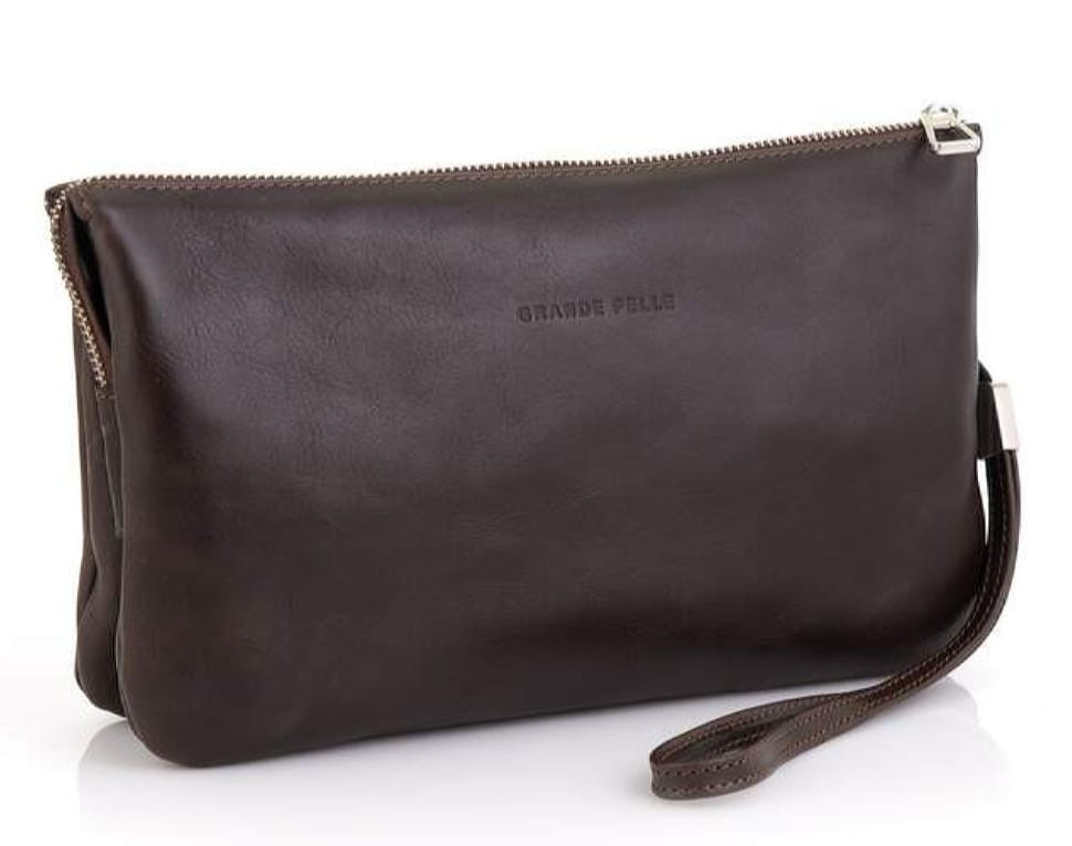 Барсетка чоловіча клатч 705620, коричнева гладка шкіра Grande Pelle