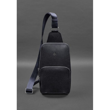 Men's leather backpack (sling bag) on one shoulder blue Saffiano