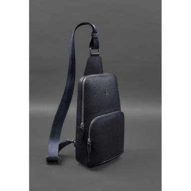 Men's leather backpack (sling bag) on one shoulder blue Saffiano