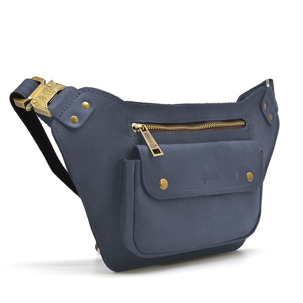 Шкіряна бананка напоясна синя кінська шкіра RK-8133-3md TARWA