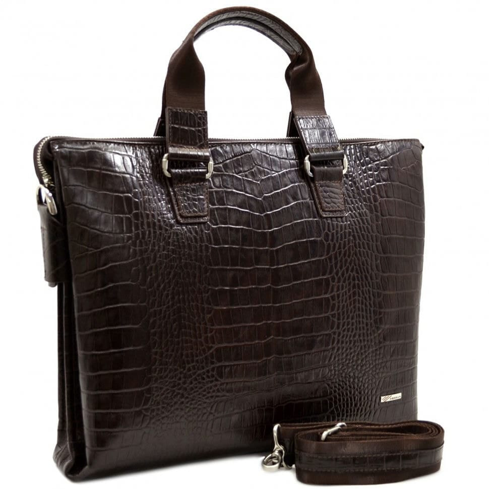 Шкіряний портфель Desisan 1341-19 коричневий кроко