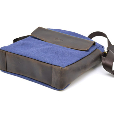 Mens blue canvas shoulder bag TARWA RKc-1810-4lx