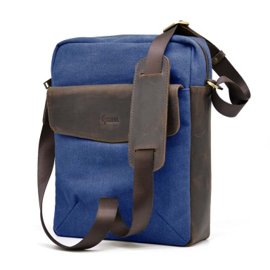 Mens blue canvas shoulder bag TARWA RKc-1810-4lx