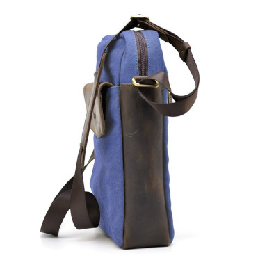 Mens blue canvas shoulder bag TARWA RKc-1810-4lx