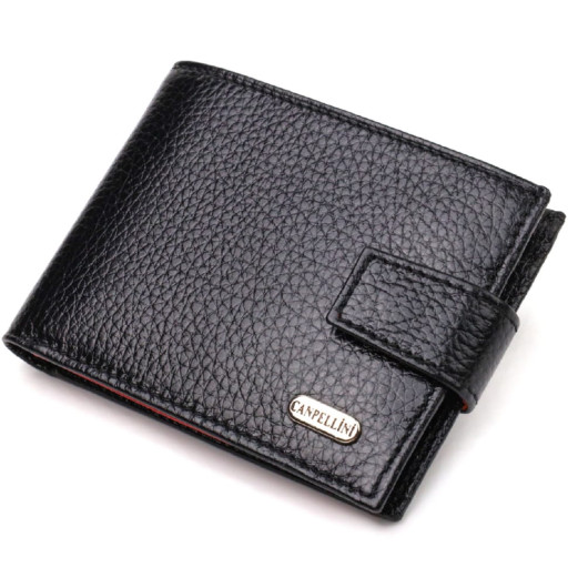 Компактне портмоне для чоловіків у комбінації двох кольорів із натуральної шкіри CANPELLINI 21749 Чорне