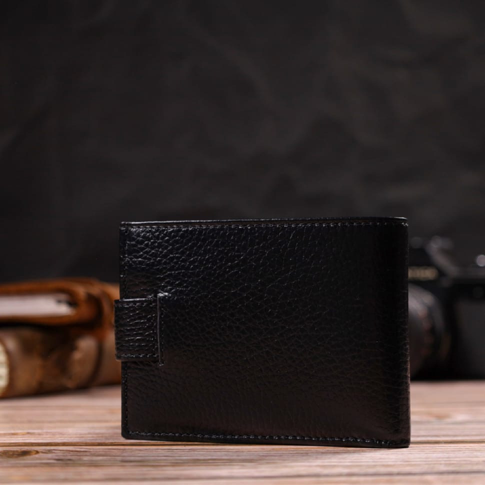 Компактне портмоне для чоловіків у комбінації двох кольорів із натуральної шкіри CANPELLINI 21749 Чорне