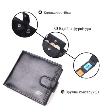 Классический мужской бумажник из натуральной кожи ST Leather 19407 Черный