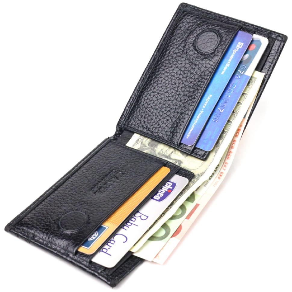 Практичний затиск із натуральної зернистої шкіри CANPELLINI 21518 Чорний