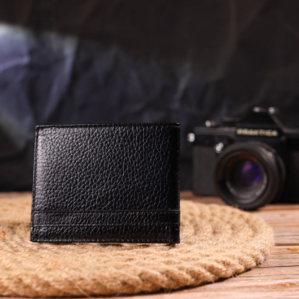 Практичний затиск із натуральної зернистої шкіри CANPELLINI 21518 Чорний