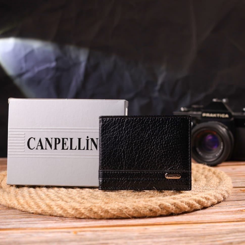 Практичний затиск із натуральної зернистої шкіри CANPELLINI 21518 Чорний