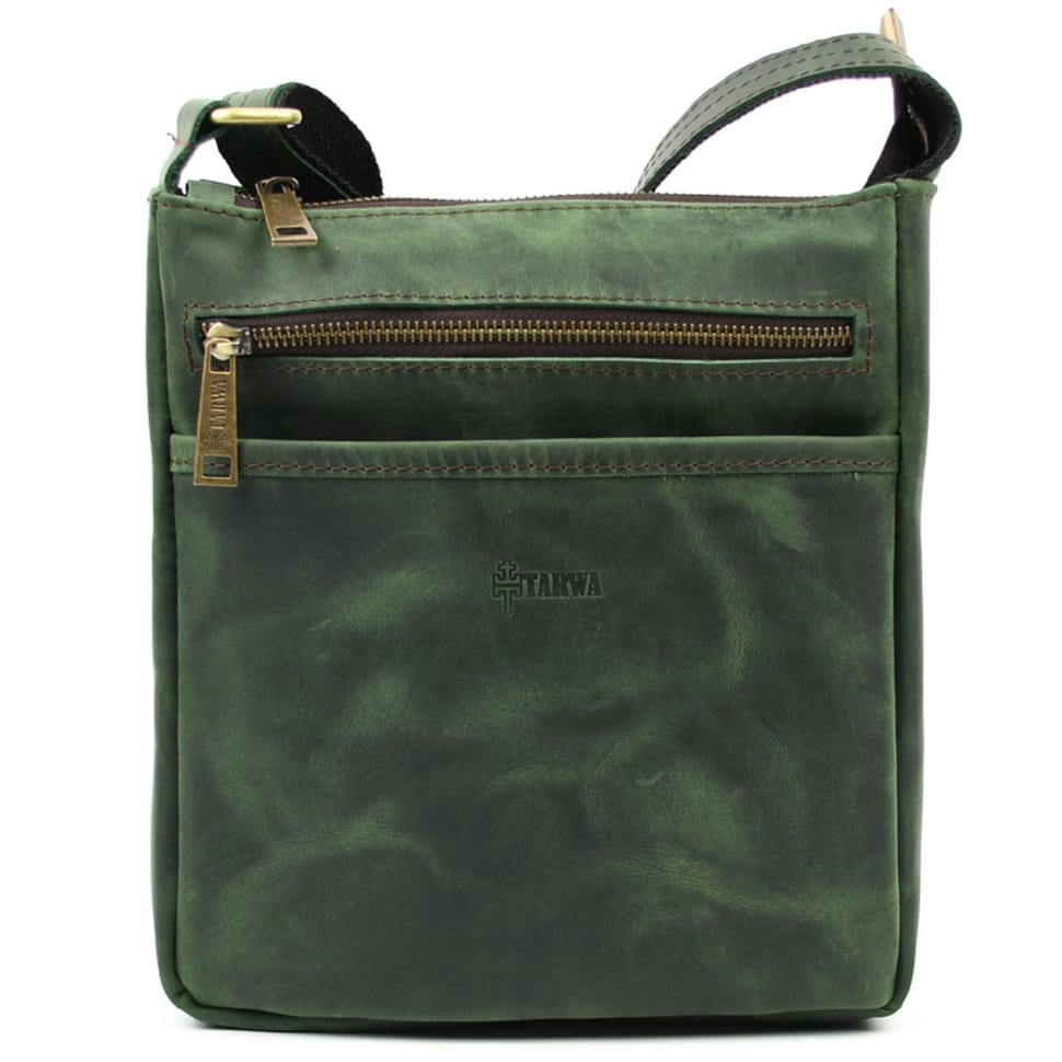 Mens leather shoulder bag RE-1300-4lx TARWA green