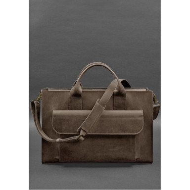 Leather bag for laptop and documents Universal dark brown Crazy Horse