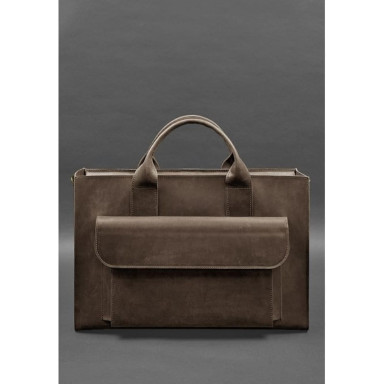Leather bag for laptop and documents Universal dark brown Crazy Horse