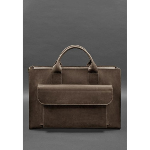 Шкіряна сумка для ноутбука та документів Універсальна темно-коричнева Crazy Horse