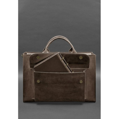 Leather bag for laptop and documents Universal dark brown Crazy Horse