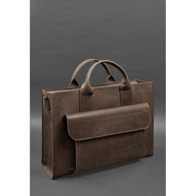 Leather bag for laptop and documents Universal dark brown Crazy Horse