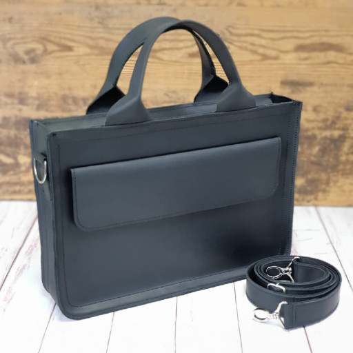 Шкіряна сумка для документів і невеликого ноутбука BGS чорна BGS3191