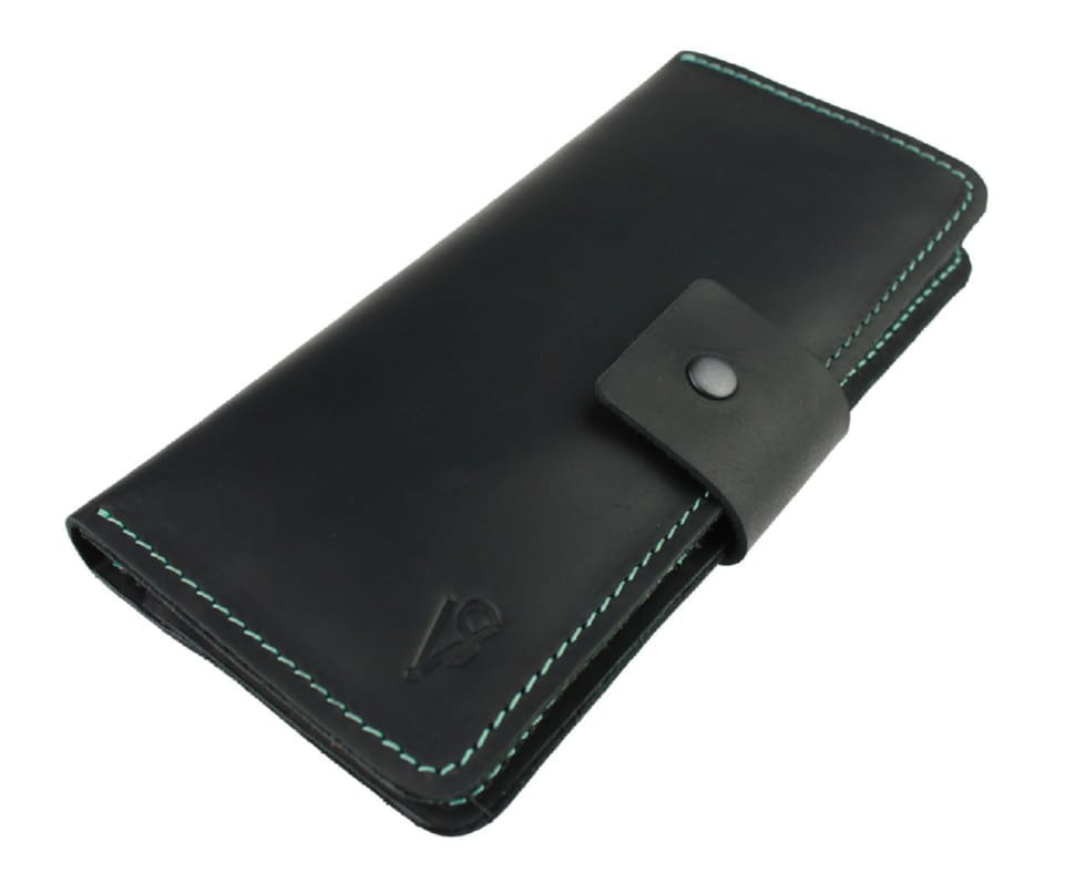 Women's leather wallet SULLIVAN kgb46(8) black light green thread