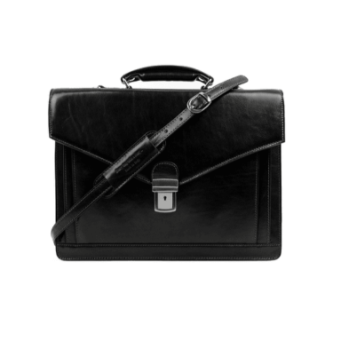 Classic Design Leather Briefcase - The Magus - Black