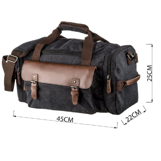 Дорожня сумка текстильна з кишенею Vintage 20192 Чорна