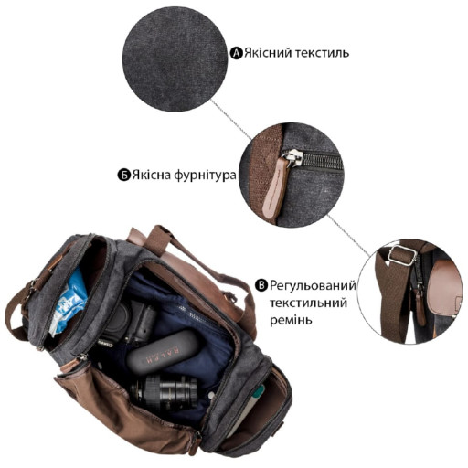 Дорожня сумка текстильна з кишенею Vintage 20192 Чорна