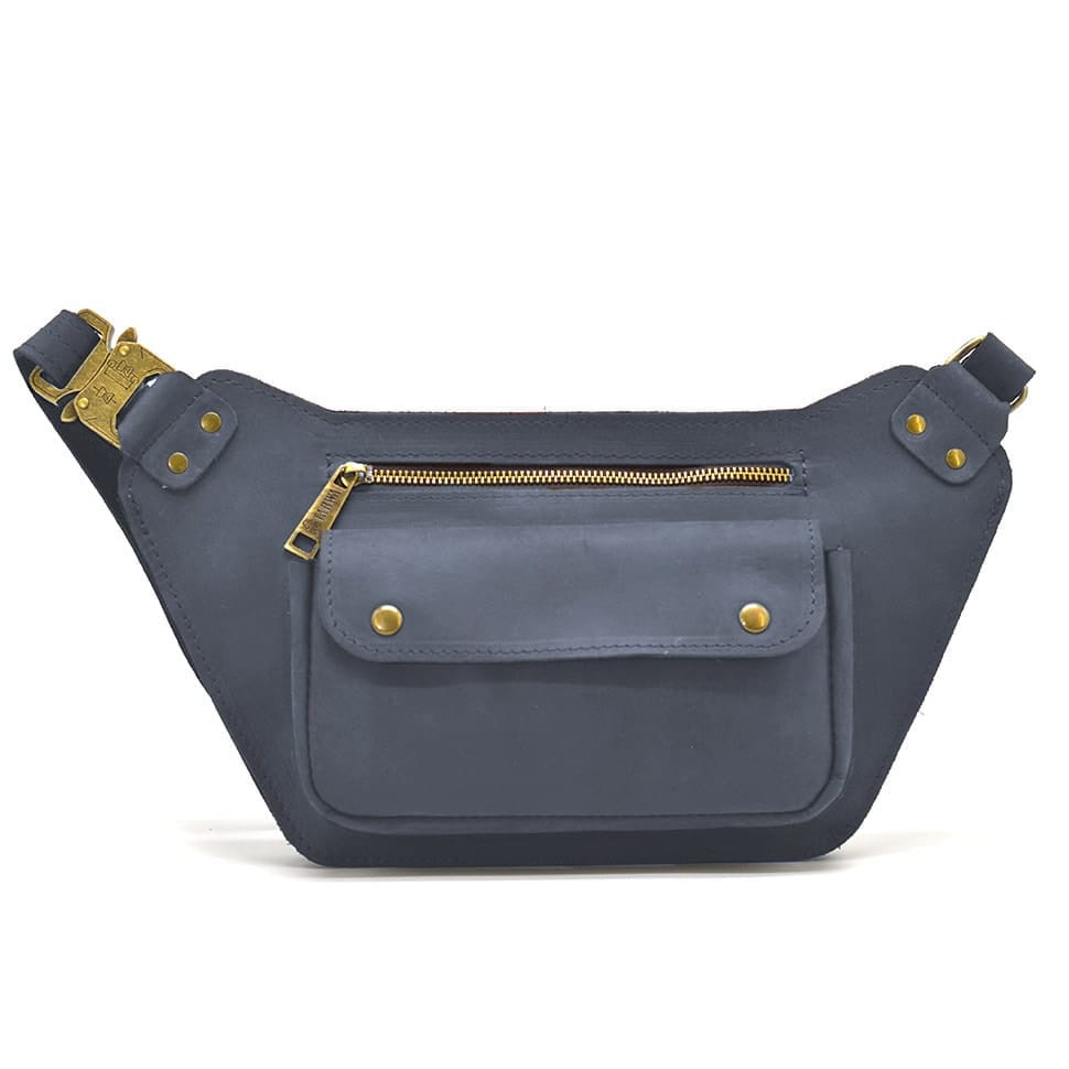 Leather voluminous banana waist bag blue RK-8139-3md TARWA