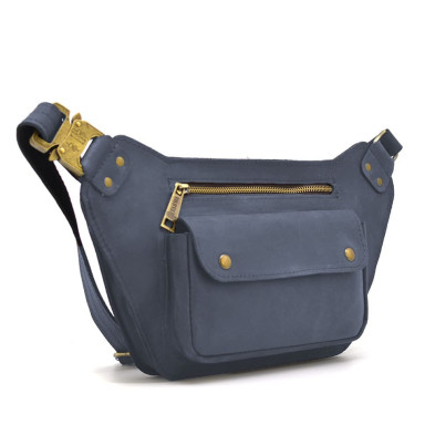 Leather voluminous banana waist bag blue RK-8139-3md TARWA