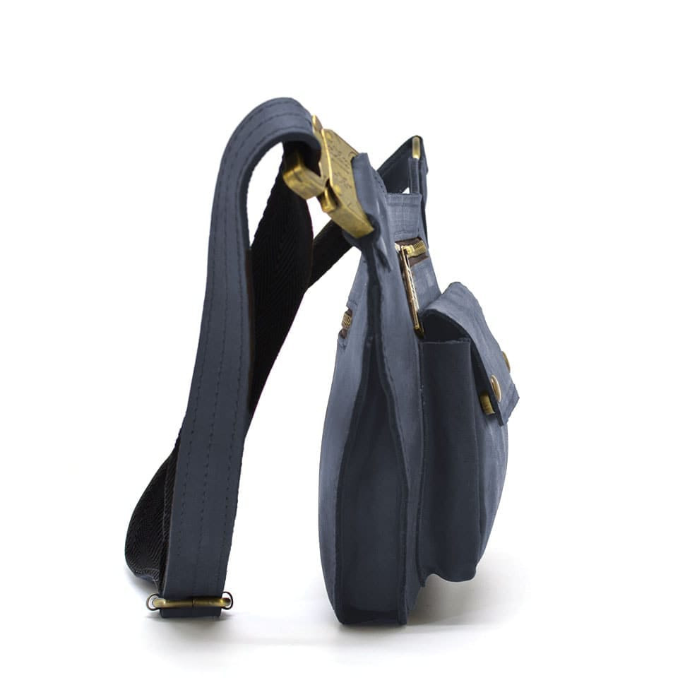 Leather voluminous banana waist bag blue RK-8139-3md TARWA