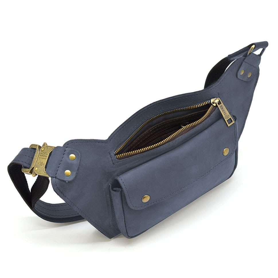 Leather voluminous banana waist bag blue RK-8139-3md TARWA