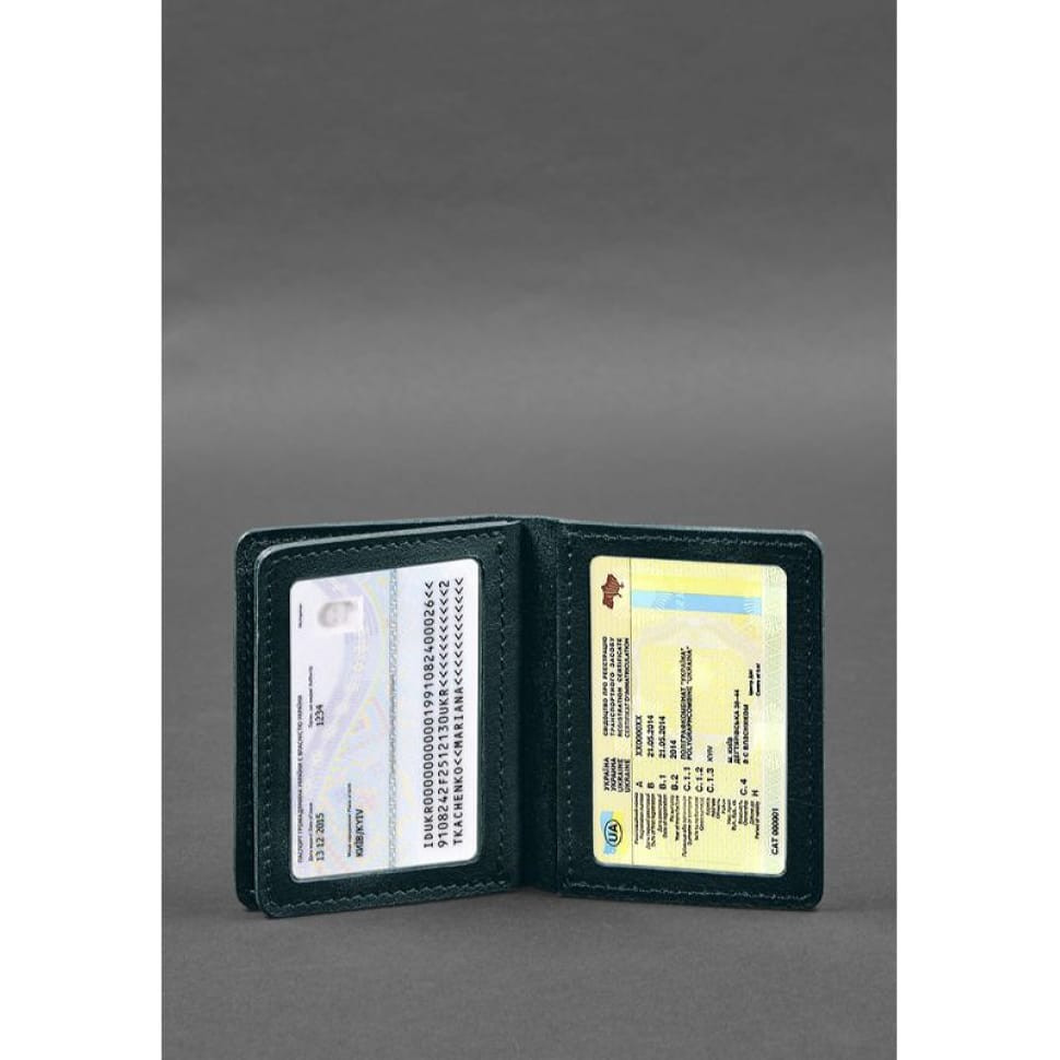 Leather cover for driver's license, ID and plastic cards 2.0 green